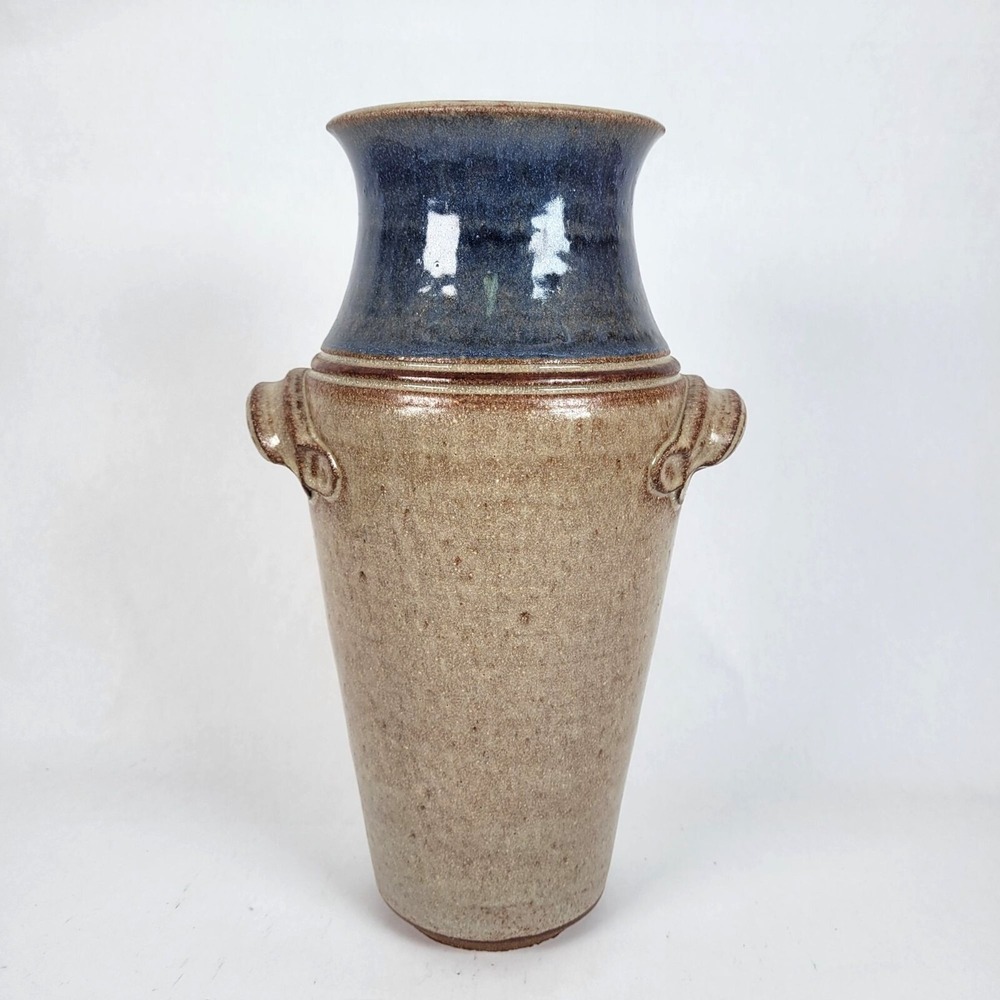 Vtg Studio Pottery Ceramic Vase Dual Glaze Handles Richard Dick Lien Signed 11"